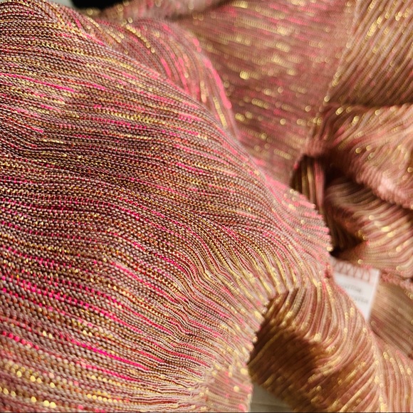 LF OneWay Lurex Rose Gold Yellow Gold Glow Ruffle Peplum Sheer Cami Top - Picture 10 of 12